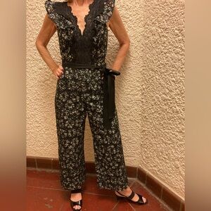 Rebecca Taylor Black Moonflower Lace Embroidered Jumpsuit